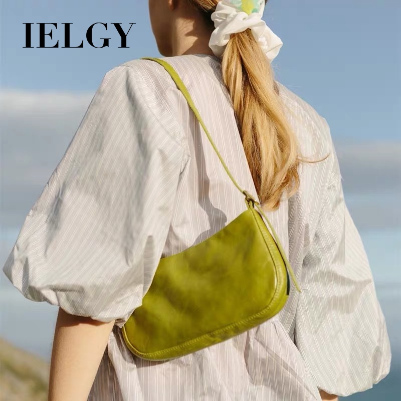 Túi đeo vai IELGY hình lưỡi liềm bằng da mềm kiểu đơn giản dễ phối đồ với bốn màu trơn tùy chọn cho nữ mang đi làm