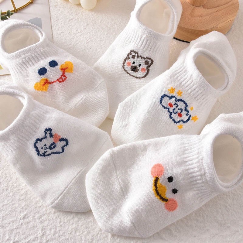 Set tất lười nữ trắng in hình cute đi giày búp bê chất liệu cotton cao cấp S0003 - tatxinhgiare