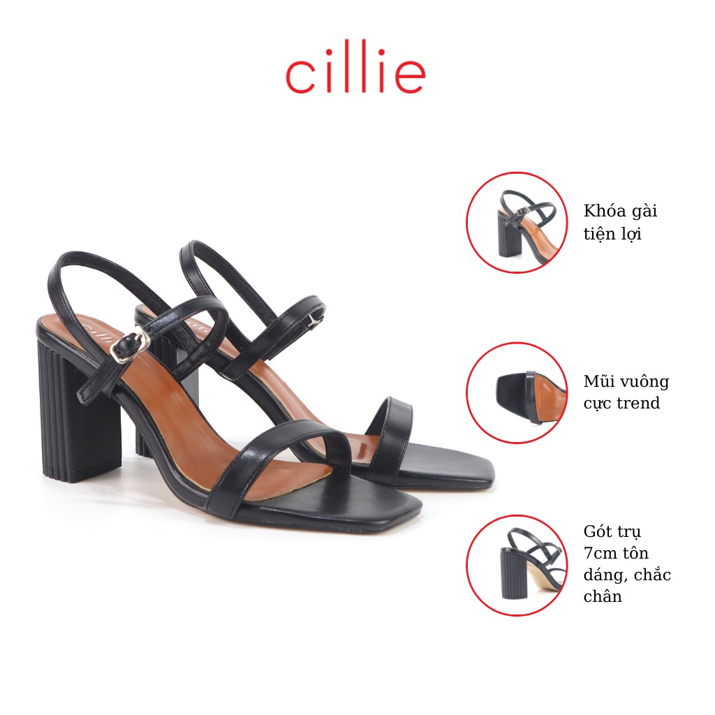 Giày sandal cao gót nữ công sở quai ngang gót trụ cao 7cm mang đi làm đi tiệc dạo phố Cillie 1111