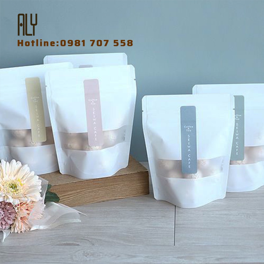 Túi Zip Giấy Kraft Trắng 15x22 Túi Zipper Có Cửa Sổ Tràn Viền Phủ PE 3 Mặt Chống Thấm - GIÁ GỐC _ALY
