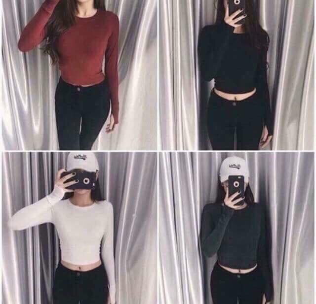 Áo len gân croptop dài tay