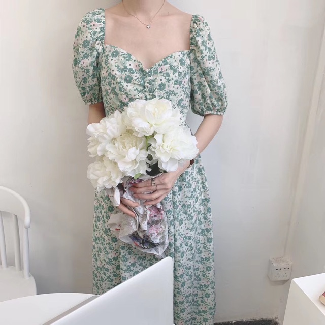Váy xoè hoa nhí tay bồng nhún ngực Ulzznag style🌸 Hàng Quảng Châu