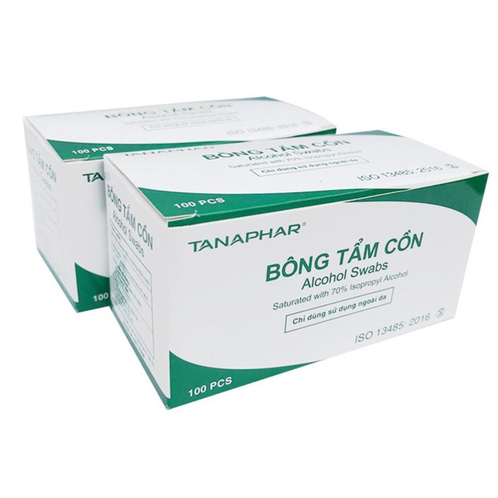 Bông tẩm cồn y tế Tanaphar sát khuẩn khử trùng - Hộp 100 miếng, hàng chính hãng dược Tân Á