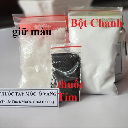 Combo SET Thuốc Tầy Quần Áo Bộ 3 Gói Gồm Thuốc Tím + Bột Chanh + Giữ Màu, Tẩy Mốc Ố Vàng Quần Áo Trắng và Màu