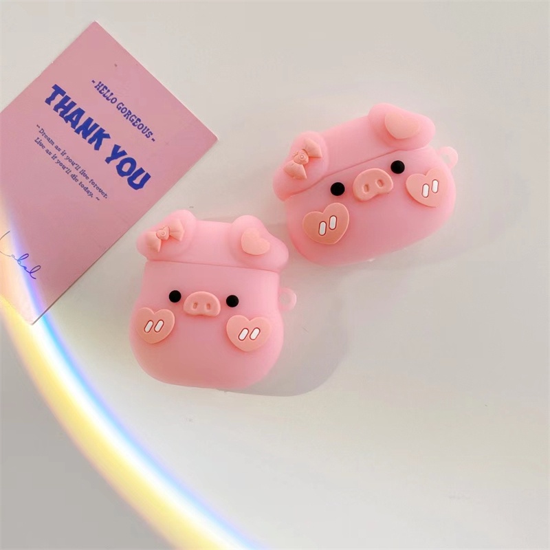 Vỏ Bảo Vệ Hộp Sạc Tai nghe không dây Airpods pro 3 2 1 1 / 2 / 3 / pro Bằng Silicon Hình Heo Hồng Dễ Thương