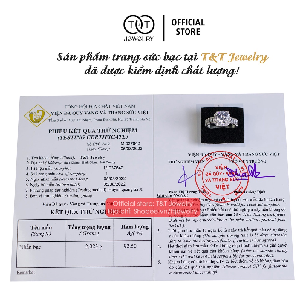Nhẫn Bạc Nữ Mặt Vuông hàng đá cao s925 T&amp;T Jewelry cao cấp NN020