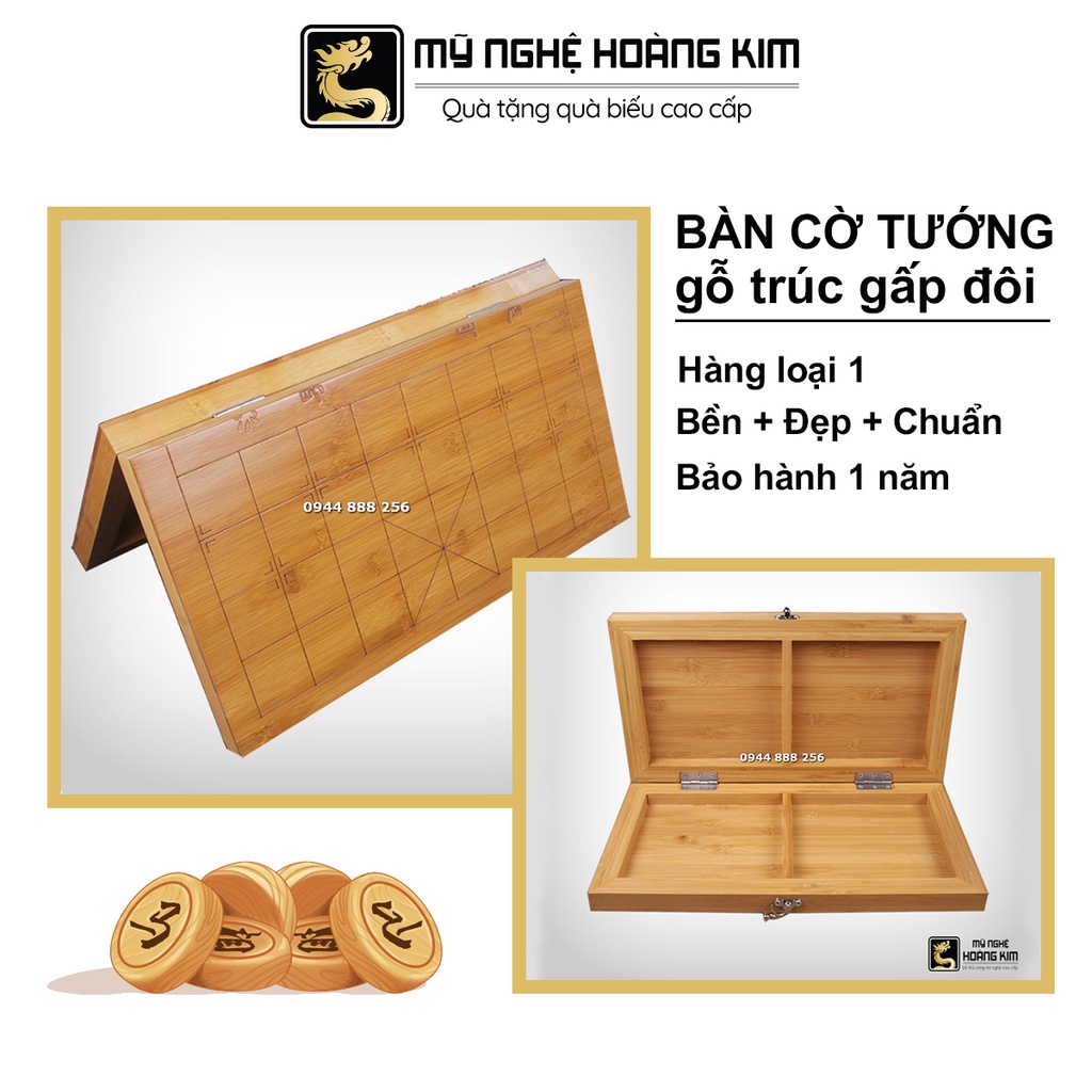 Bàn cờ tướng gỗ trúc gấp đôi 48 x 52cm Mỹ Nghệ Hoàng Kim, bàn cờ tướng đẹp.