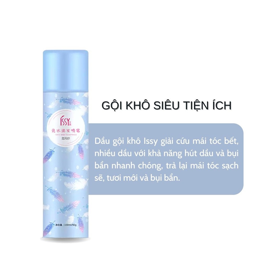 (Có Bán Sỉ) Dầu gội đầu khô Issy - xịt đầu khô hết ngứa &amp; bết dính tóc 150ml