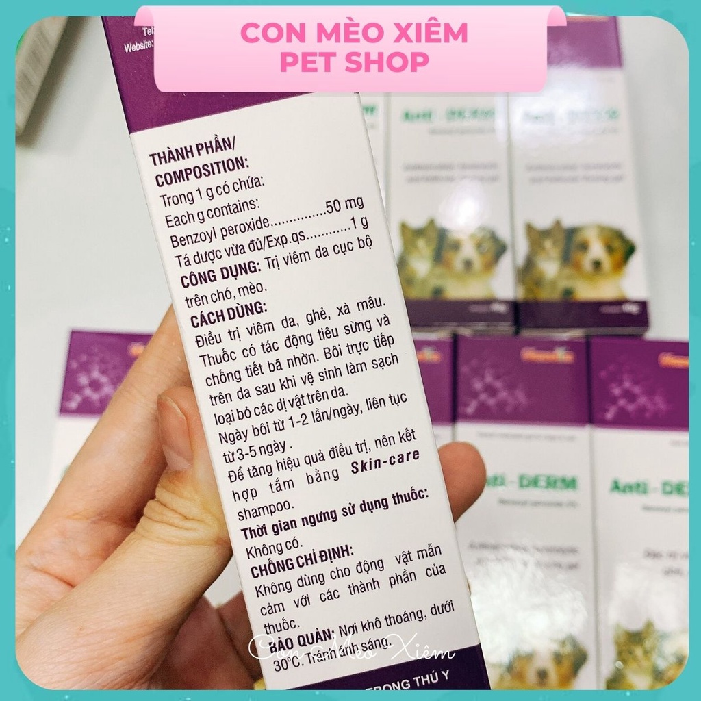 Kem thoa chó mèo viêm da ghẻ Vemedim anti derm 40G, chăm sóc lông thú cưng Con Mèo Xiêm