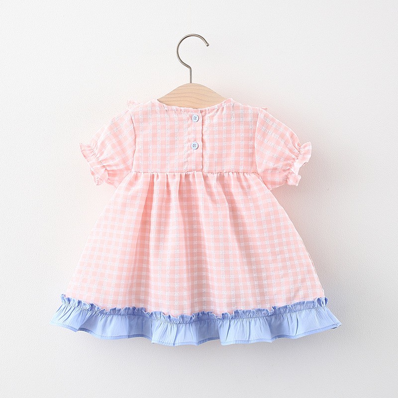 Váy Đầm Bé Gái Dáng Xòe Hình Thiên Nga Hồng Xanh, Cổ Bèo, Anna Store