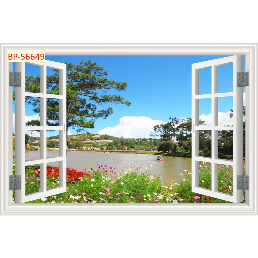 Tranh dán tường cửa sổ phong cảnh tưới mới