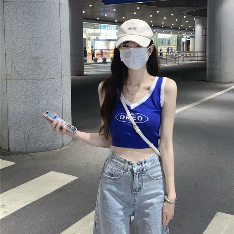 Áo Croptop Dệt Kim Sát Nách Cổ Chữ V Khoét Sâu Gợi Cảm Cho Nữ