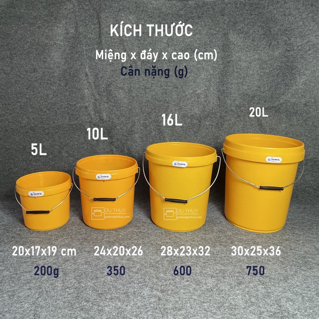 Thùng nhựa tròn kiểu thùng đựng sơn, thùng bê 5-10-12-14-16-20L màu trắng, vàng, xanh