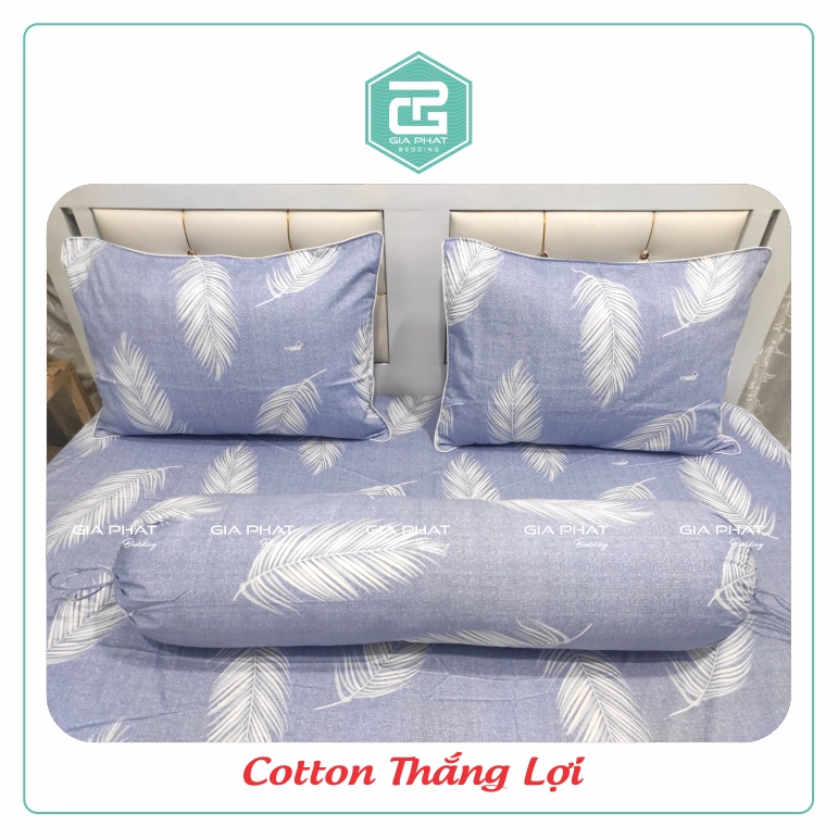 Bộ ga gối Thắng Lợi {4 món}100% Cotton chuẩn logo họa tiết Lông Vũ