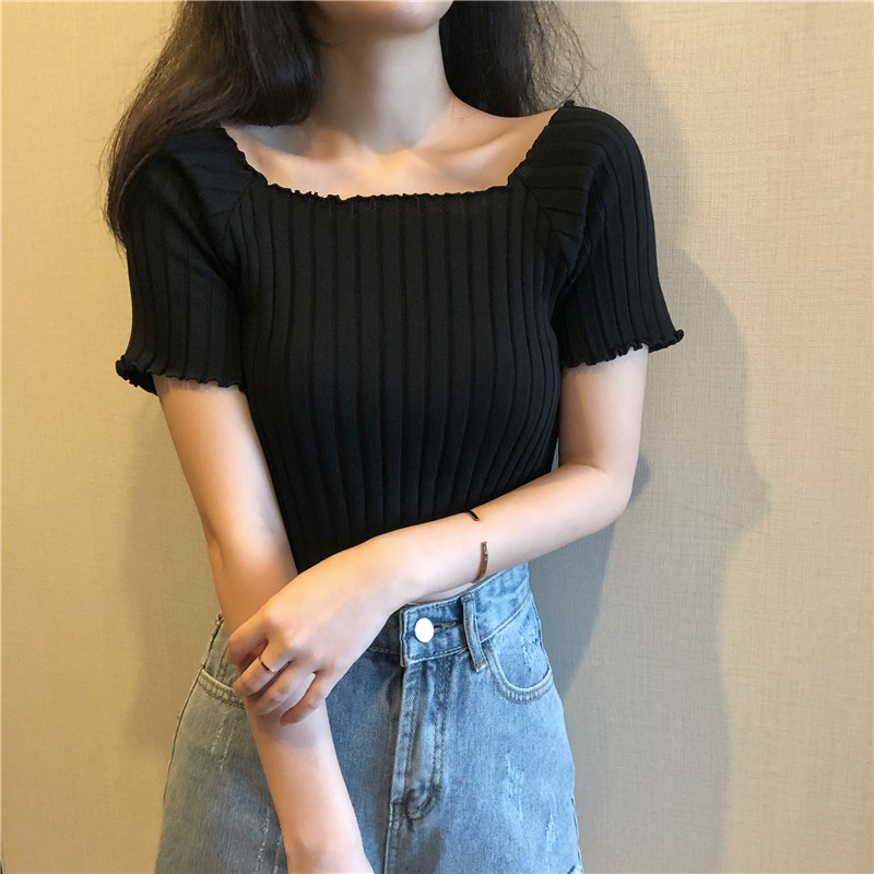 Áo thun tay ngắn IELGY cổ vuông thời trang mùa hè dành cho nữ