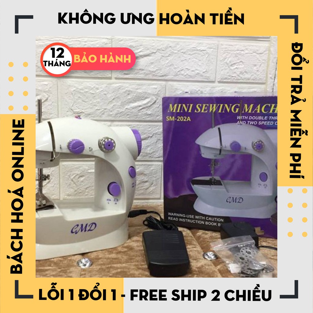 Máy khâu mini gia đình tiện dụng, máy khâu mini 2 chế độ nhanh chậm có đèn LED, tặng kèm 4 cuộn chỉ