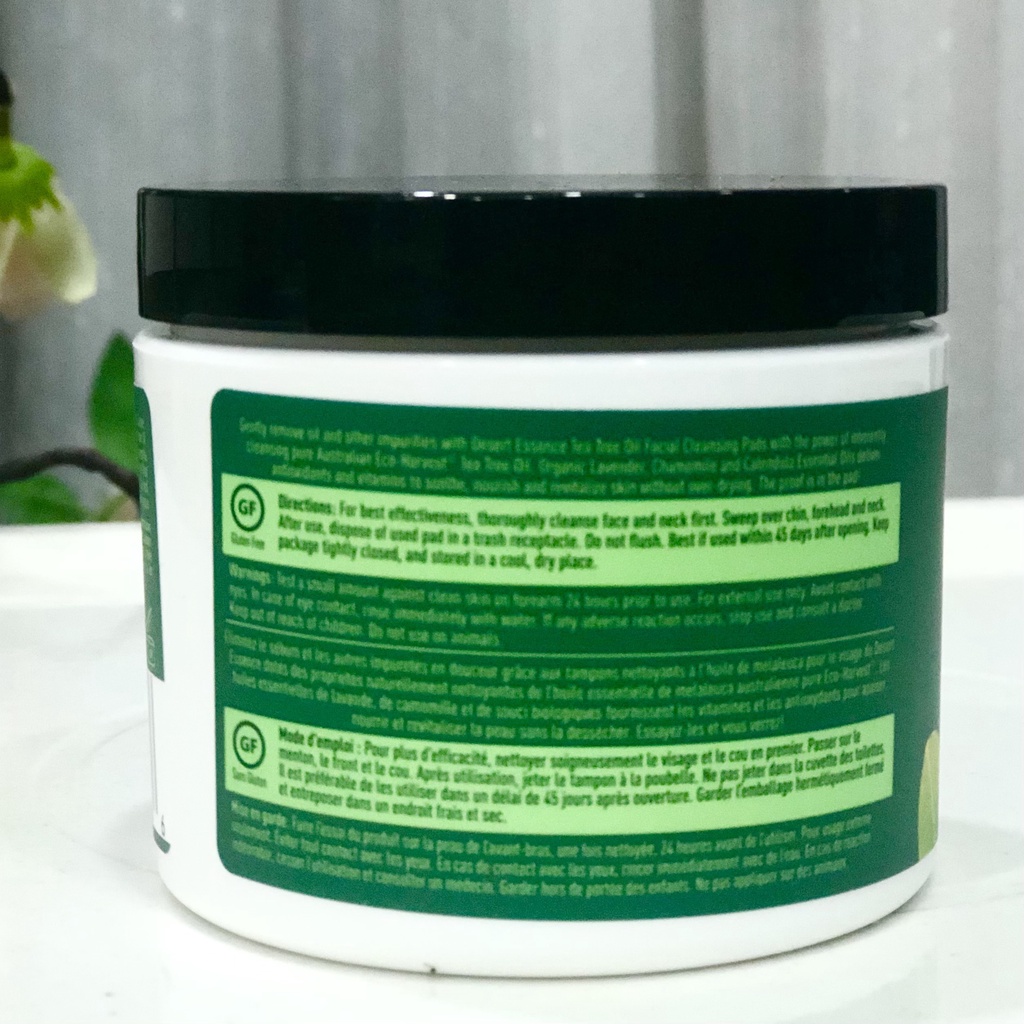 Miếng lau giảm mụn kiềm dầu Tea Tree Oil Cleansing Pads Desert Essence