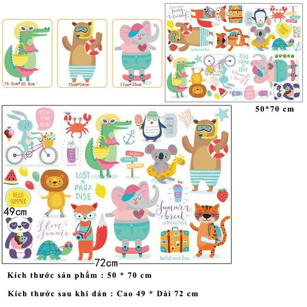 Decal dán tường - Giấy dán tường - Động vật hoạt hình cho bé - kiddecals - SK7151