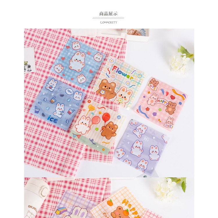Túi ziplock đựng quà, đồ mini cô gái trái tim gấu bánh quy kẹo nhỏ mặt nạ lưu trữ bao bì họa tiết bắt mắt