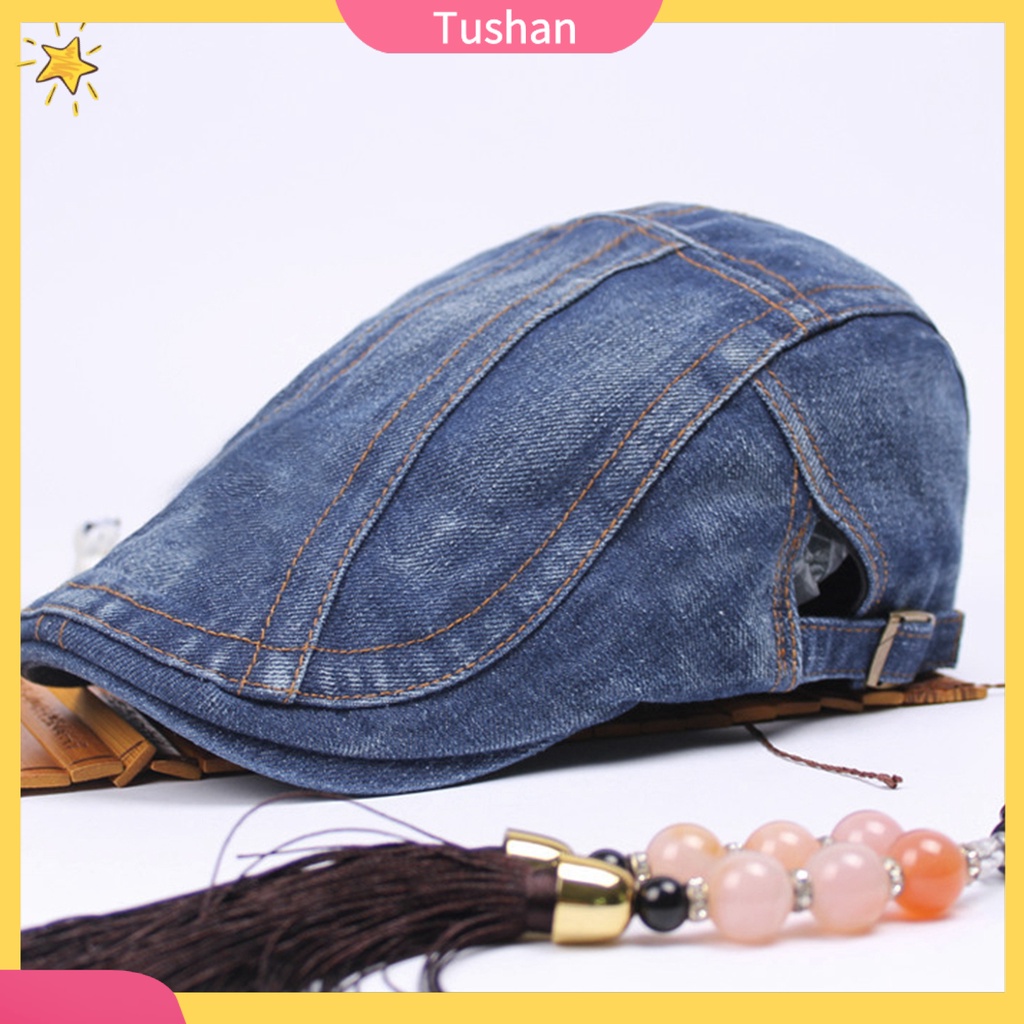 Mũ beret vải jean thoải mái có thể điều chỉnh kích thước