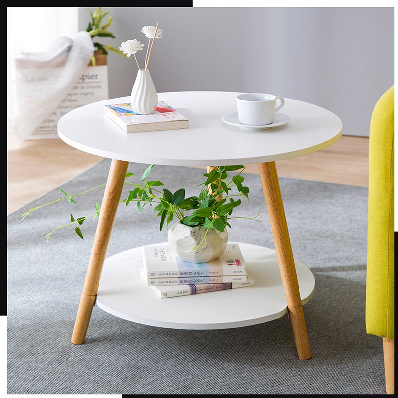 Bàn trà tròn chân gỗ tự nhiên Gem Decor