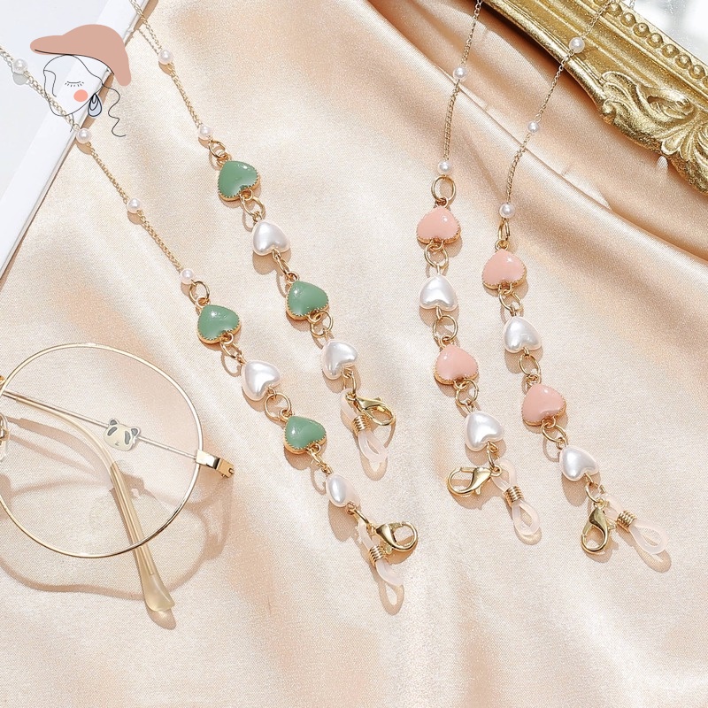 Dây Đeo Mắt Kính Hình Trái Tim Đính Ngọc Trai Nhân Tạo Thời Trang