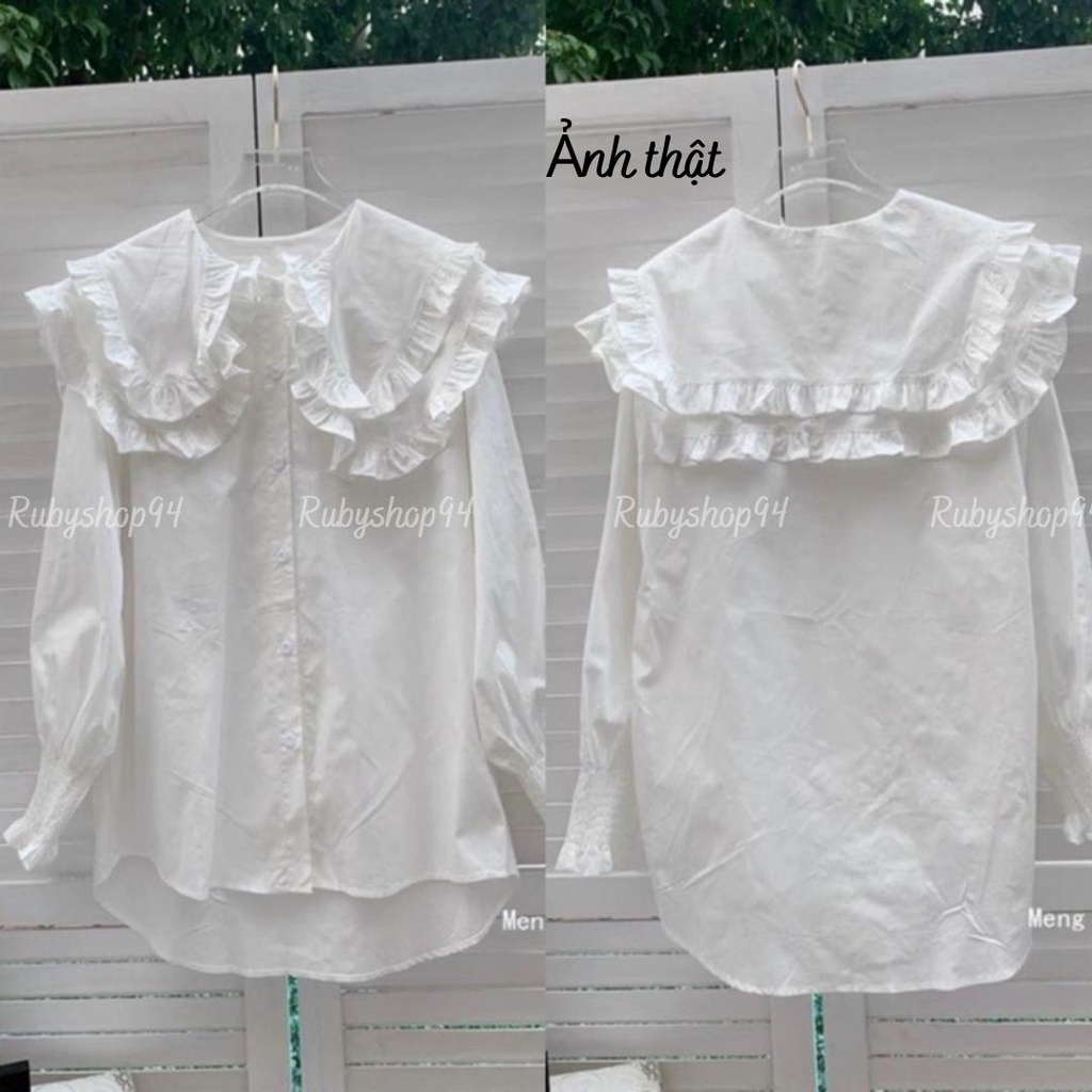 Áo sơ mi kiểu nữ bánh bèo, Áo sơ mi bèo đôi vải mềm phối tay túm tiểu thử xinh xắn