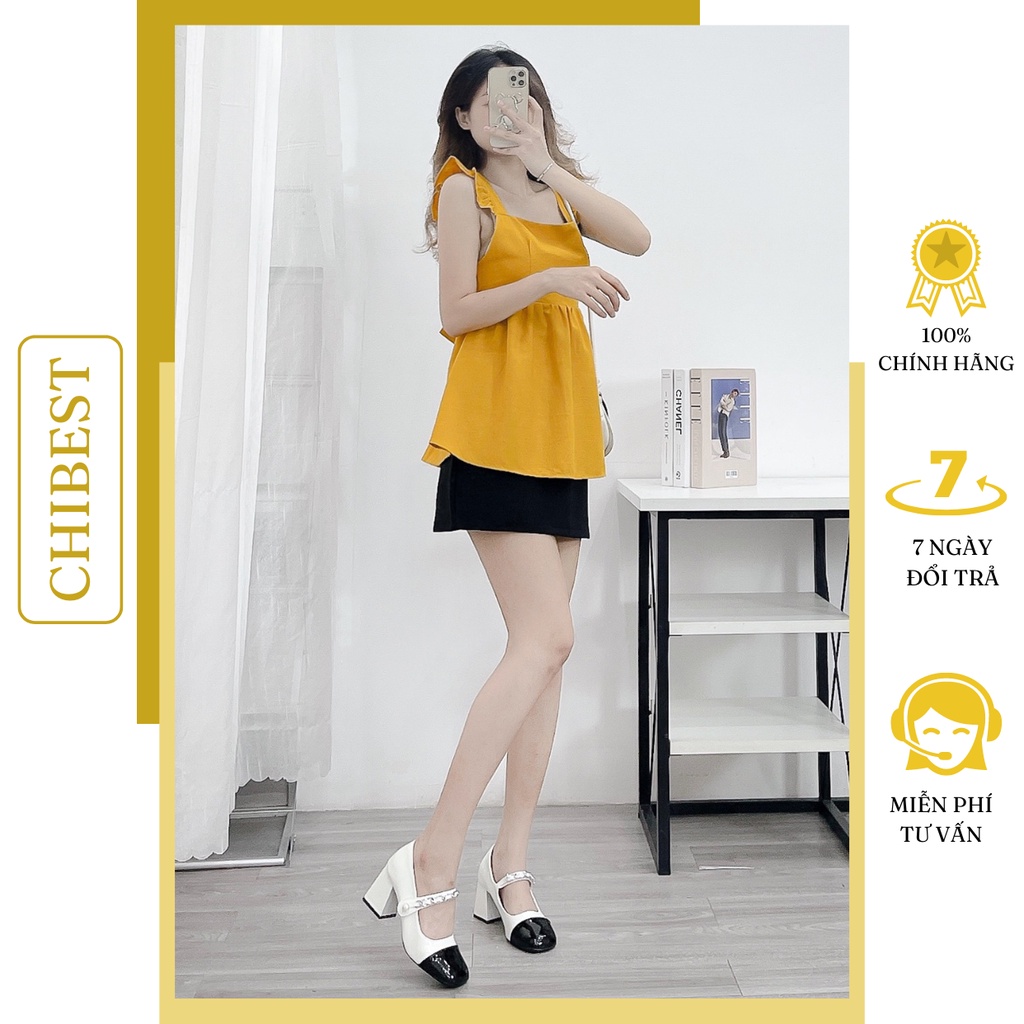 Áo kiểu chất liệu linen 2 dây bèo buộc nơ lưng CHIBEST DAB77