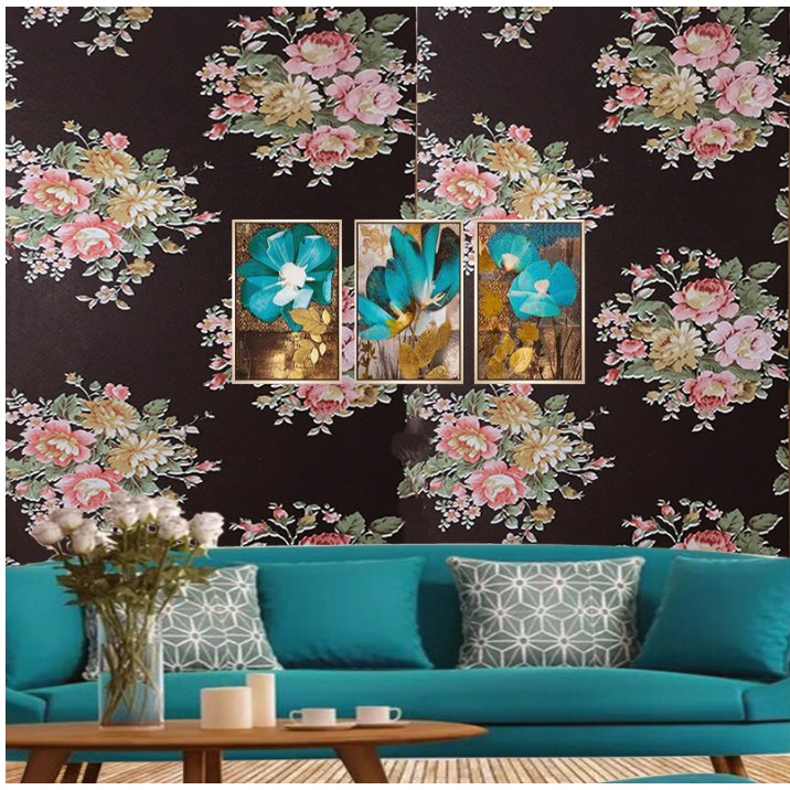 Decal giấy dán tường hoa phù dung đen khổ 45cm keo sẵn bóc dán