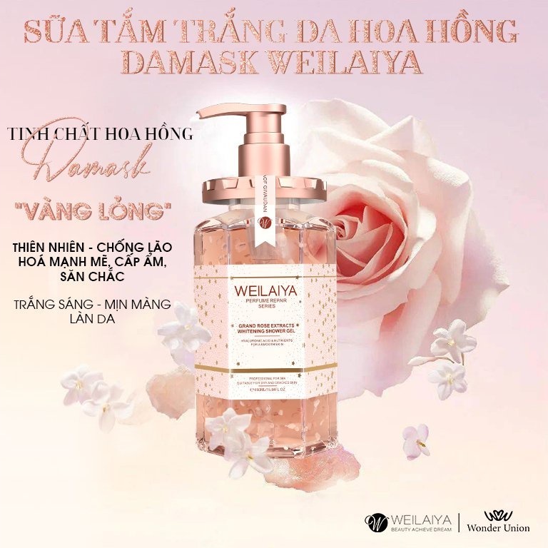 Sữa tắm trắng da cánh hoa hồng Damask Weilaiya Grand Rose Extracts Whitening Shower Gel 450ml | BigBuy360 - bigbuy360.vn