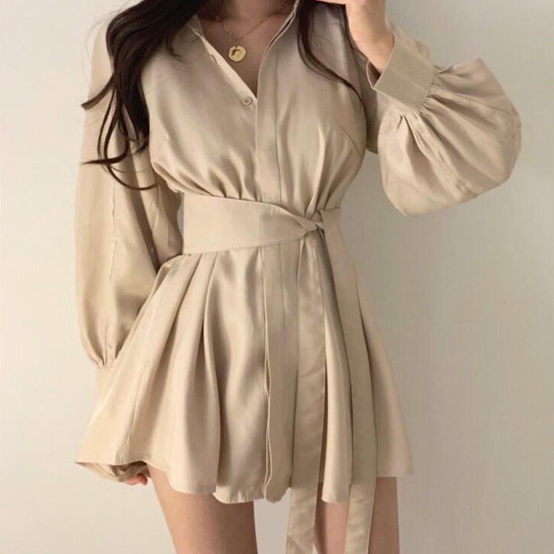 Bộ Đồ Giản Dị Cá Tính 206852 Set Áo Sơ Mi Tay Dài Màu Trơn + Quần Short Ống Rộng Thời Trang Hàn Quốc Cho Nữ