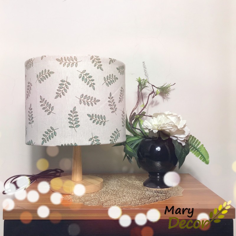 Đèn ngủ Mary Decor, đèn ngủ để bàn mini chân gỗ dễ thương, chao vải canvas giá rẻ - lá xanh -DB-B04