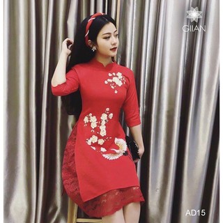 SET ÁO DÀI GẤM THÊU TAY