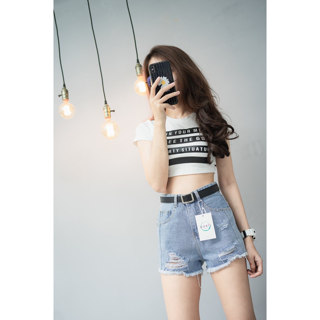 [FREESHIP_50K] Quần short jean nữ lưng cao phối rách denim cotton, rin ngắn phối rách William - AT73