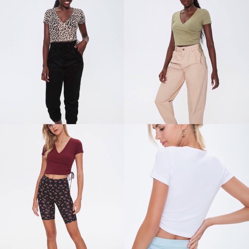 Áo thun cổ tim F21 CỘT EO