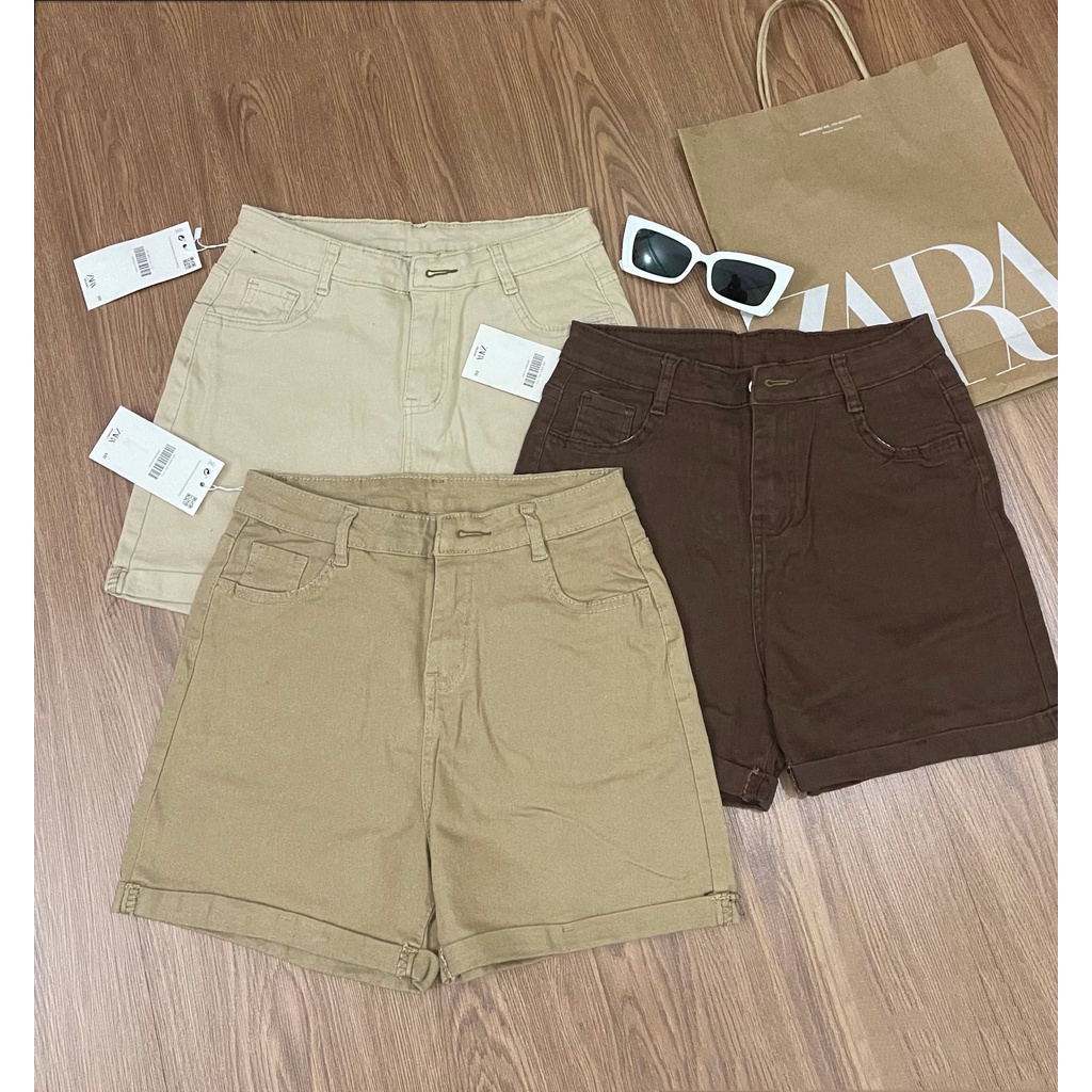Quần sooc jean kaki dày xịn lưng cao có túi sau đủ size chuẩn video mẫu QC