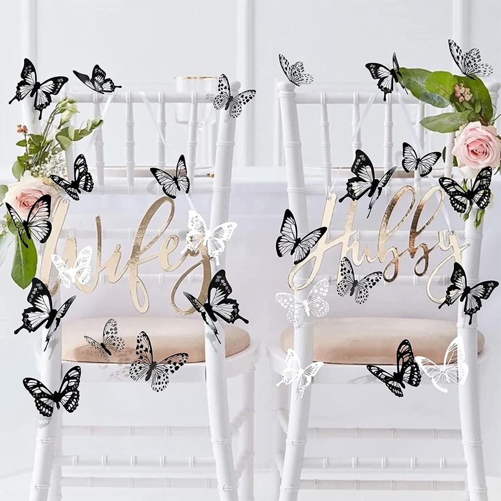 1 Set Miếng Dán Tường Trang Trí Hình Bướm Đen Và Trắng 3D Bằng PVC Có Thể Tháo Rời