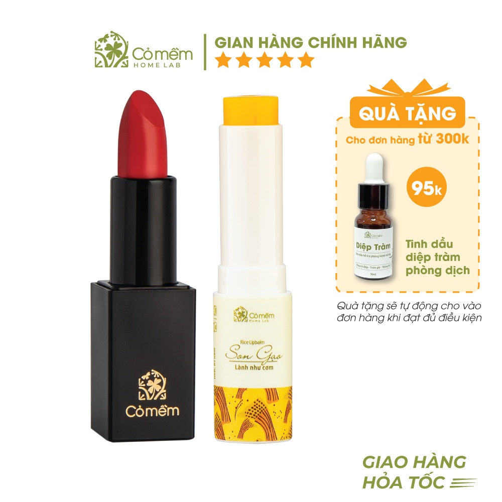 Bộ Chăm Sóc Môi Xinh - Combo Môi Xinh (Son Lụa + Son Dưỡng) Cỏ Mềm