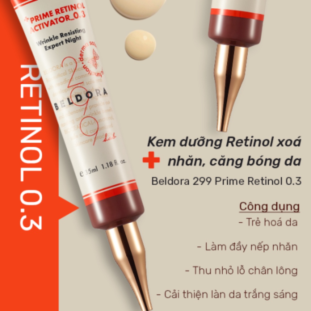 Kem dưỡng retinol Beldora 299 Prime Retinol Activator 35ml giúp xóa nếp nhăn, căng bóng da