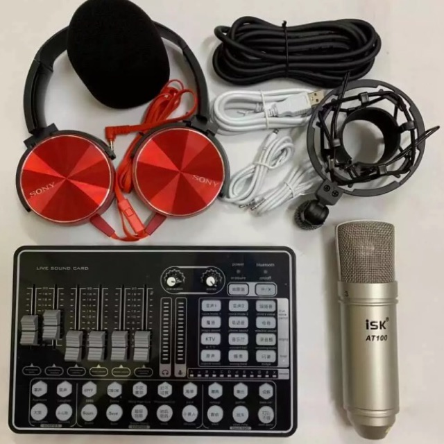 [Mã ELHACE giảm 4% đơn 300K] (Mic loại 1)Combo hát livestream thu âm mic ISK AT-100 + sound card H9 + tặng kèm tai nghe