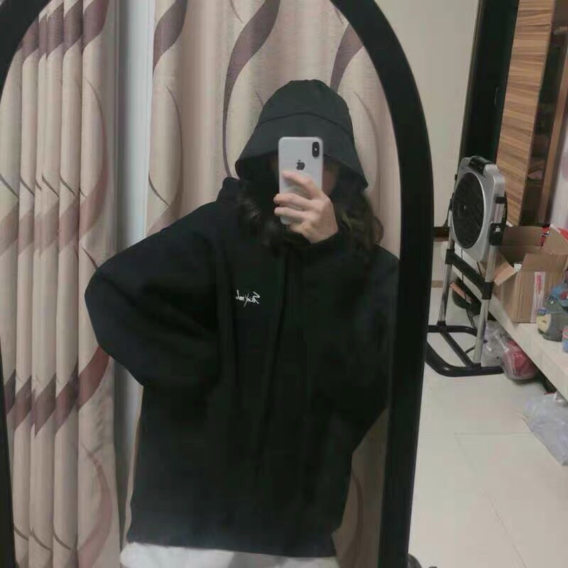 Áo nỉ hoodie có mũ in chữ mùa đen trắng mùa thu đông cô gái học sinh sinh viên nữ Hàn quốc ulzzang cực xinh nhiều màu