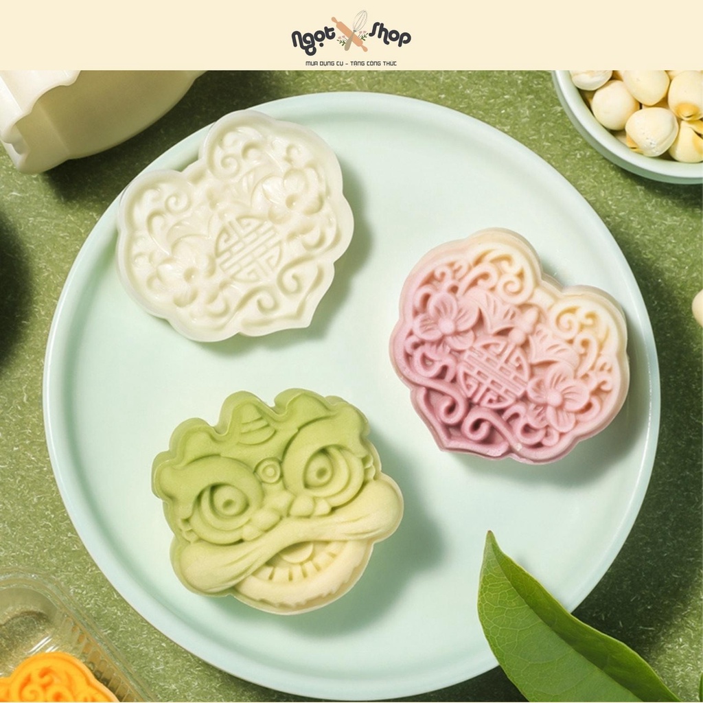 Khuôn bánh trung thu lò xo đầu lân 1 mặt 75g 150gr