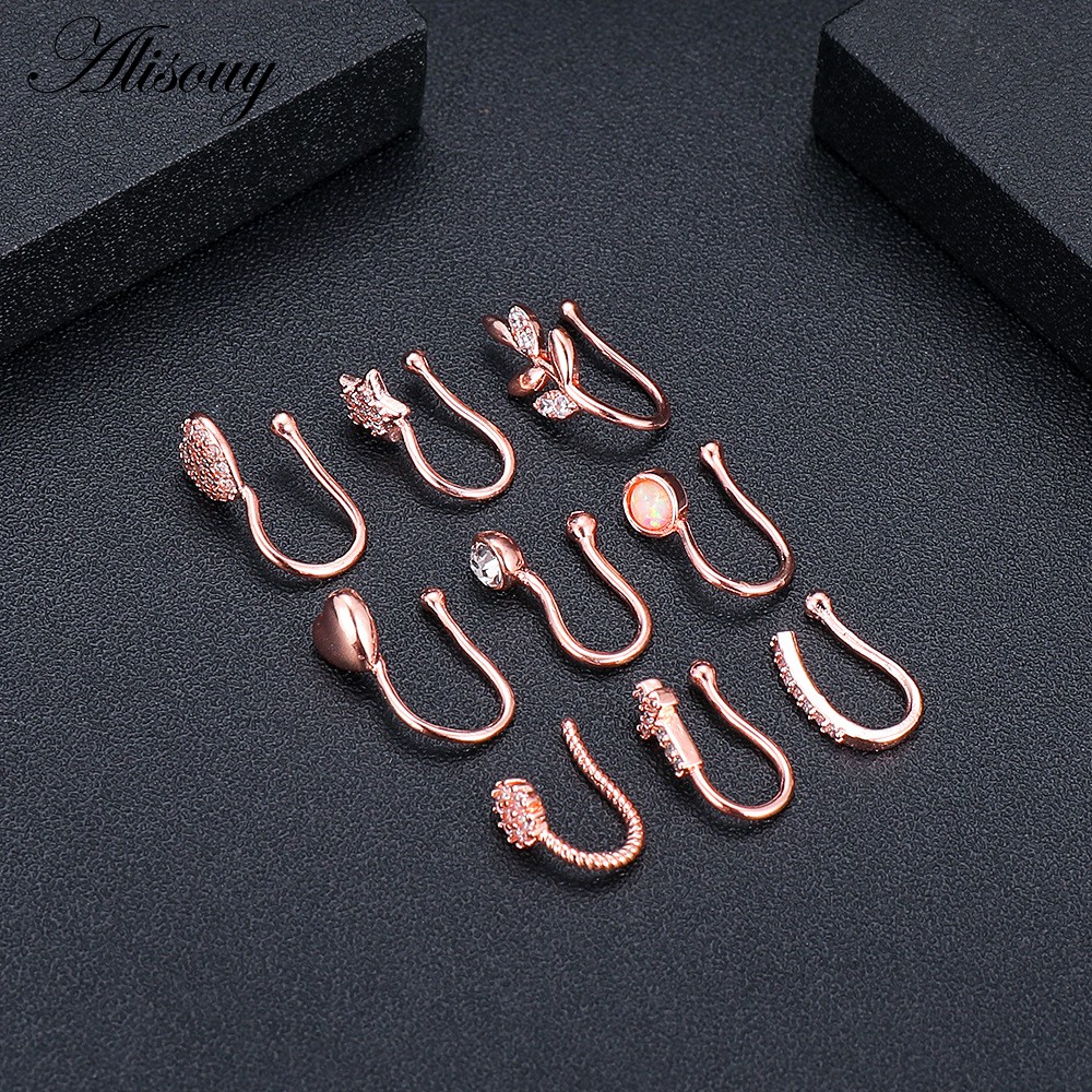 Alisouy 1 Khuyên Kẹp Mũi / Vành Tai / Cơ Thể Hình Hoa / Ngôi Sao / Trái Tim / Chữ Thập Đính Đá Zircon Giả Cho Nữ