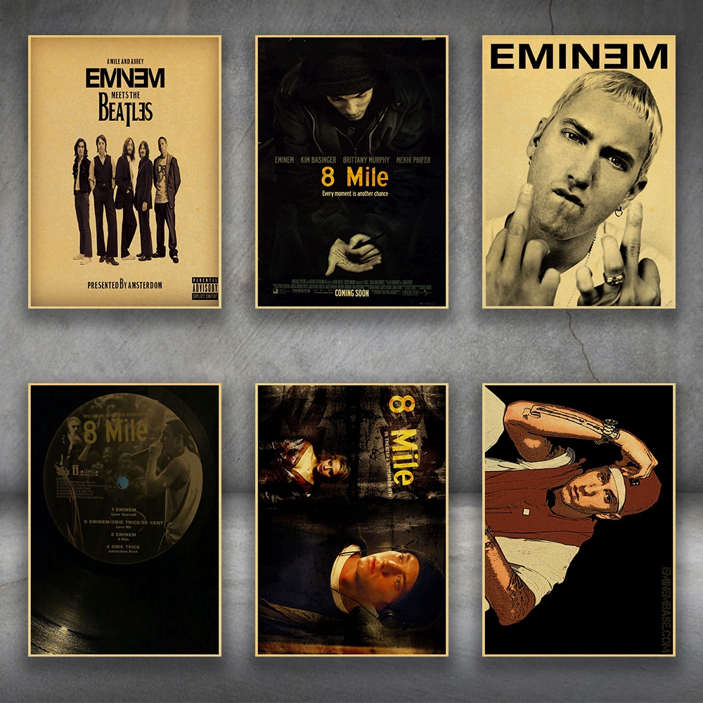Tranh giấy Kraft không có khung in hình ca sĩ nhạc rap Eminem ấn tượng phong cách Retro