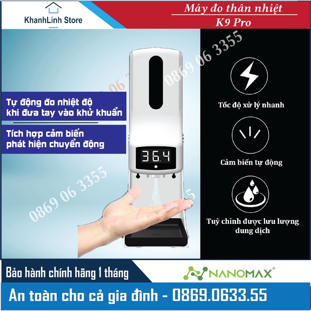 Máy Rửa Tay Tự Động K9 Pro Tích Hợp Đo Thân Nhiệt, Hỗ Trợ Tiếng Việt, Sát Khuẩn Dễ Dàng