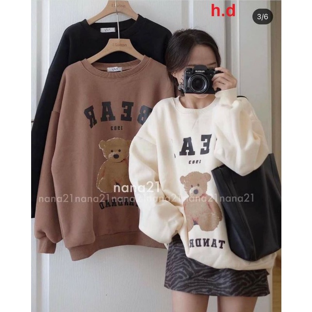 Áo Nỉ Cotton Gấu Bear🌸Sweater cao cổ dài tay bồng, thun hoodie form rộng Ulzzang🌸Chất Nỉ Bông Đẹp Không Bai xù