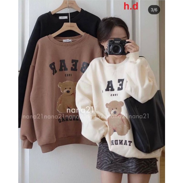 Áo Nỉ Cotton Gấu BearSweater cao cổ dài tay bồng, thun hoodie form rộng UlzzangChất Nỉ Bông Đẹp Không Bai xù