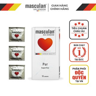 Bao cao su Masculan Pur có nhiều gel bôi trơn, hương thơm dịu nhẹ, hộp 10 bao