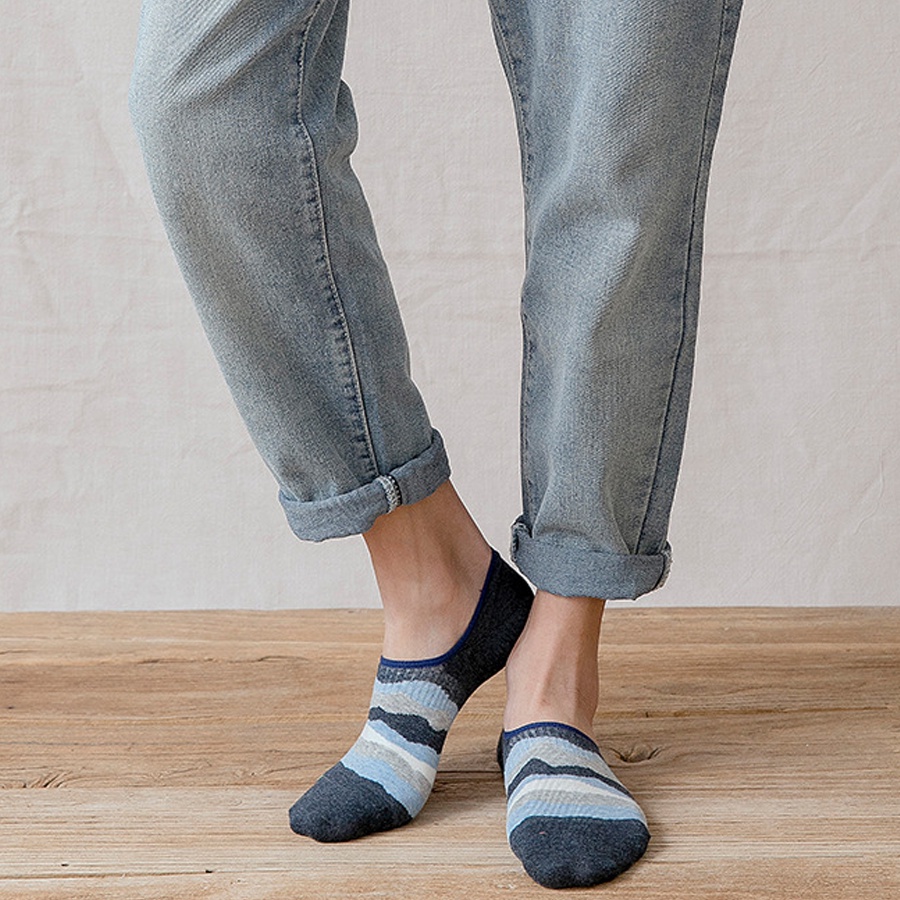 Bộ 4 đôi tất lười vớ lười cho nam màu xanh hãng Caramella chất liệu cotton khử mùi kháng khuẩn chống hôi chân 53524