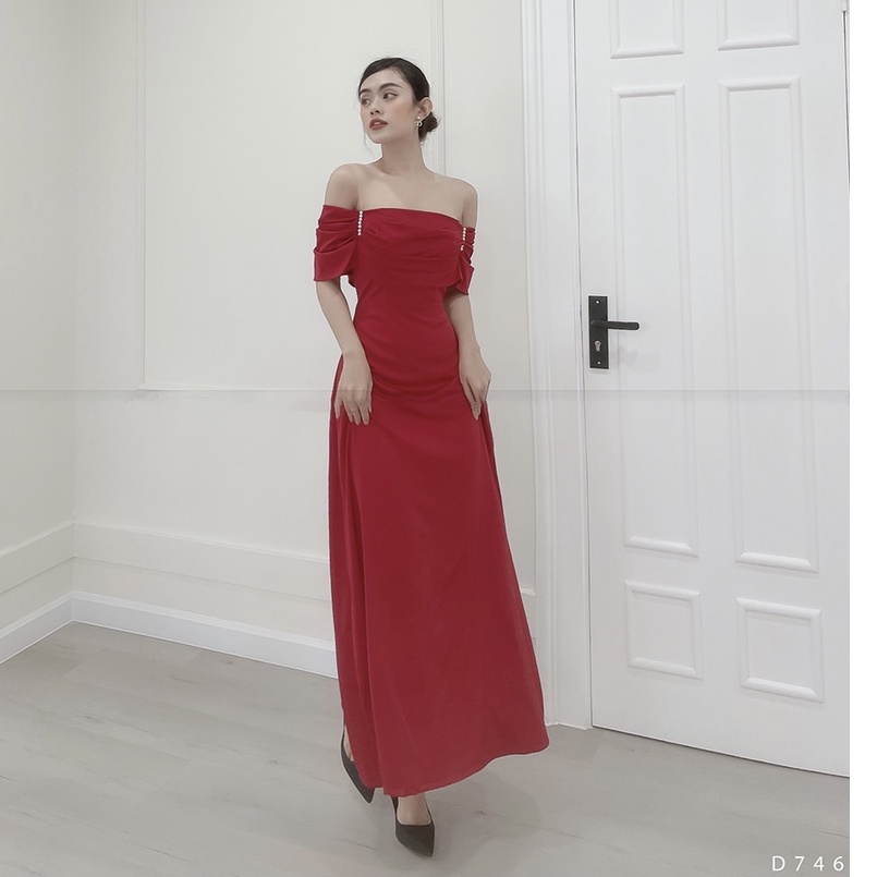 BBSTORE'S Đầm Dự Tiệc Trễ Vai Nhún Ngực Kiểu Dáng Trẻ Trung - D746
